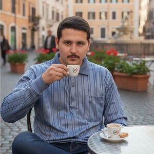 Haband Men's Blue Striped vintage Polo Shirt